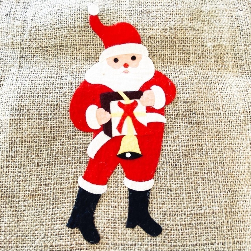 2 Vintage MCM Santa Scandinavian Christmas Hand Made Burlap Folk Art Gift Bags - Picture 3 of 9